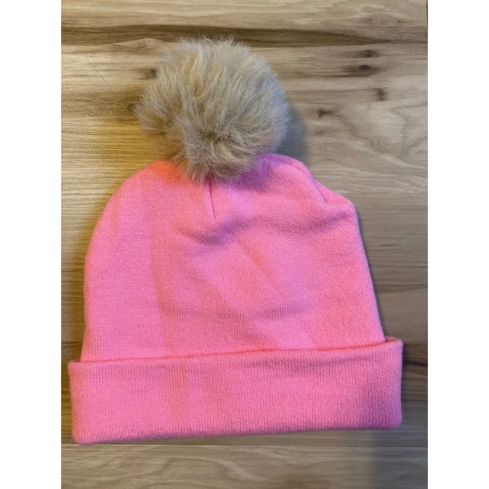 Ed Hardy Pink Love Kills Slowly Heart Rhinestone Pom Pom Beanie Hat RN164342